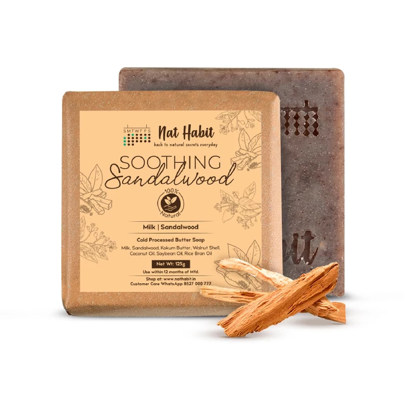 Nat Habit Cold Processed Soothing Sandalwood Butter Bath Soap, 125 g-1.webp